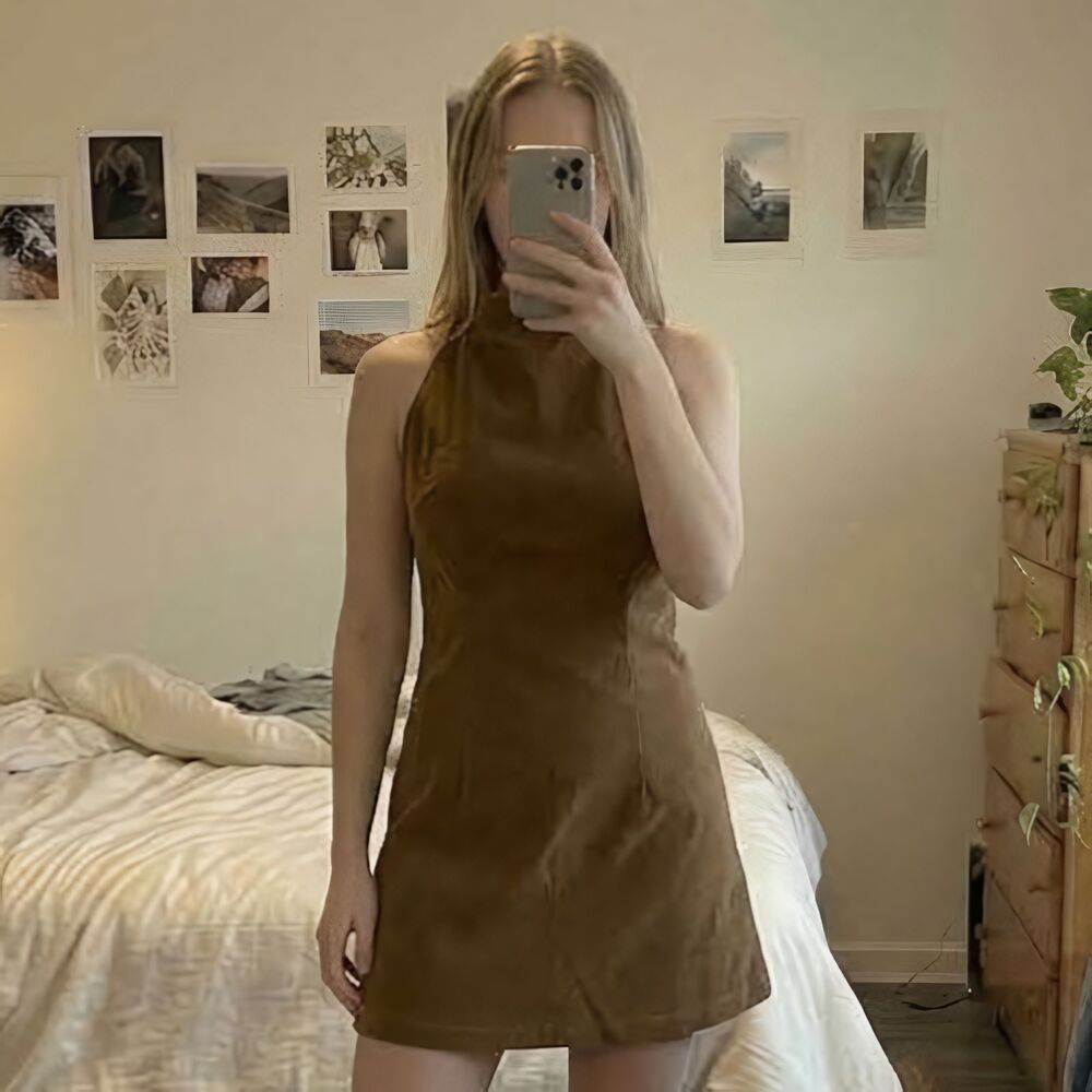 PrettyLittleThing Womens Halter Mini Dress Size 8 Camel Faux Suede NWT